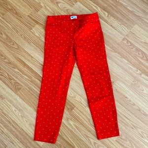 Red polkadot Old Navy pixie pants.